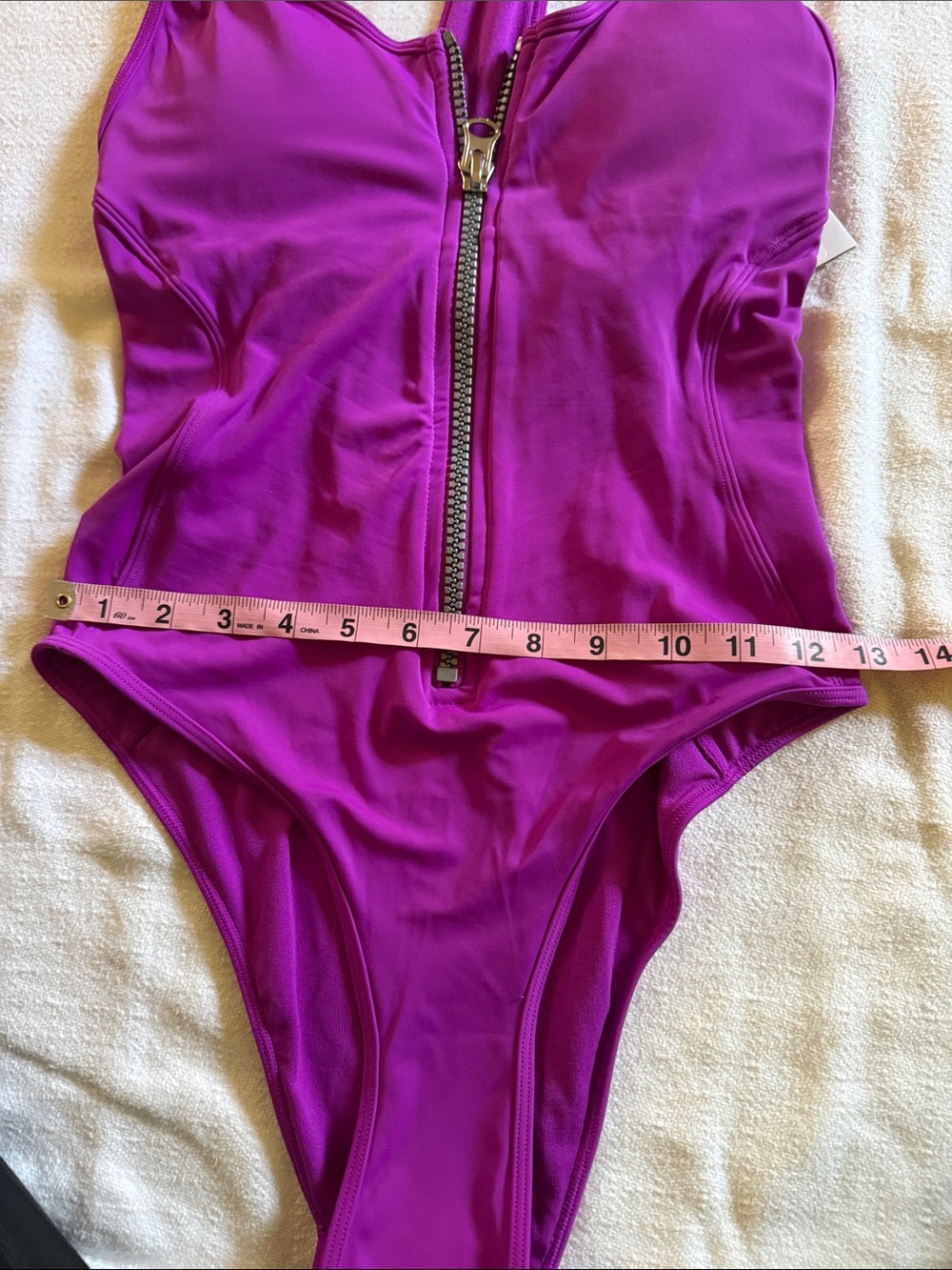 Front-Zip One-Piece Swimsuit in Vibrant Magenta - Picture 11 of 15